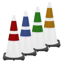 28" White Traffic Cone Black Base, 7 lbs w/3M 6" & 4" Reflective Collars