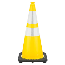 28" Yellow Traffic Cone, 7 lb Black Base, w/ 6" & 4" 3M Reflective Collar