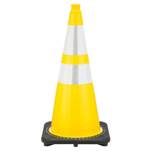 28" Yellow Traffic Cone, 7 lb Black Base, w/6" & 4" 3M Reflective Collar