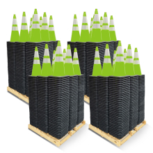 Four Pallet Bundle - Free Stencil 28" Traffic Cones, 7lb Black Base, w/6" & 4" 3M Reflective Collars - Select Color 