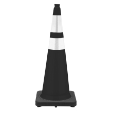 36" Black Traffic Cone, 10 lb Black Base, w/6" & 4" Reflective Collars