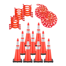 36" Orange Traffic Cone, 10 lb Black Base, w/6" & 4" 3M Reflective Collar, Connector Chain Kit