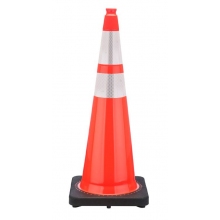 NC DOT 36" Orange Traffic Cone, 10 lb Black Base, w/6" & 4" 3M Reflective Collar