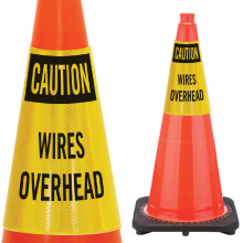 Reflective Cone Message Collar: Caution: Wires Overhead