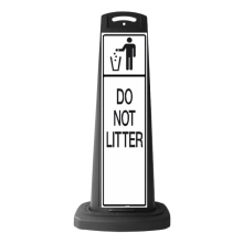Black Reflective Vertical Sign Panel w/Base Option - Do Not Litter