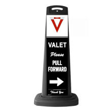 Black Reflective Vertical Sign Panel w/Base Option - Valet Please Pull Forward