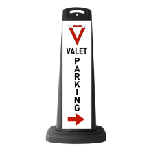 Black Reflective Vertical Sign Panel w/Base Option -  Valet Parking with Arrow