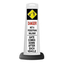White Reflective Vertical Sign Panel w/Base Option - Danger Gate Comes Down