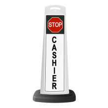 White Reflective Vertical Sign Panel w/Base Option - Stop Cashier 