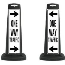 Black Reflective Vertical Sign Panel w/Base Option - One Way Traffic w/Arrows