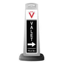 White Reflective Vertical Sign Panel w/Base Option - Valet with Arrow