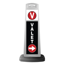 White Reflective Vertical Sign Panel w/Base Option - Valet & Red Arrow