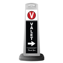 White Reflective Vertical Sign Panel w/Base Option - Valet w/White Arrow
