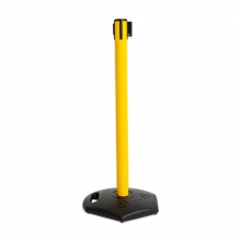 Safety Yellow Outdoor Retractable Belt Post, 11 ft Belt, Rubber Base