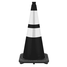 28" Black Traffic Cone Black Base, 7 lbs w/6" & 4" Reflective Collar