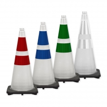 28" Clear Translucent Traffic Cone, 7lb Black Base w/3M 6" & 4" Reflective Collars