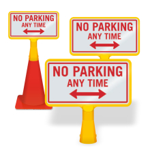 ConeBoss Sign: No Parking Any Time w/Bi-directional Arrow