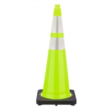 36" Lime Green Traffic Cone Black Base, 12 lbs w/ 6" & 4" 3M Reflective Collar 