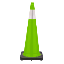 36" Lime Green Traffic Cone, 10 lb Black Base, w/6" 3M Reflective Collar