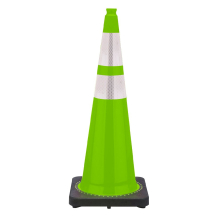 36" Lime Green Traffic Cone, 10 lb Base, w/6" & 4" 3M Reflective Collar