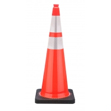 36" Orange Traffic Cone, 15 lb Black Base, w/ 6" & 4" 3M Reflective Collar