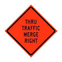 48" x 48" Roll Up Traffic Sign - Thru Traffic Merge Right