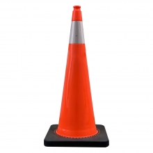 36" Orange Traffic Cone Black Base, 15 lbs w/6" 3M Reflective Collar