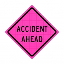 36" x 36" Pink Roll Up Traffic Sign - Accident Ahead