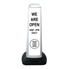 White Vertical Panel w/Rubber Base - We Are Open
