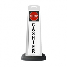Valet White Vertical Panel Stop Cashier w/Reflective Sign P9