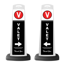 White Reflective Vertical Sign Panel w/Base Option - Valet w/ White Arrow