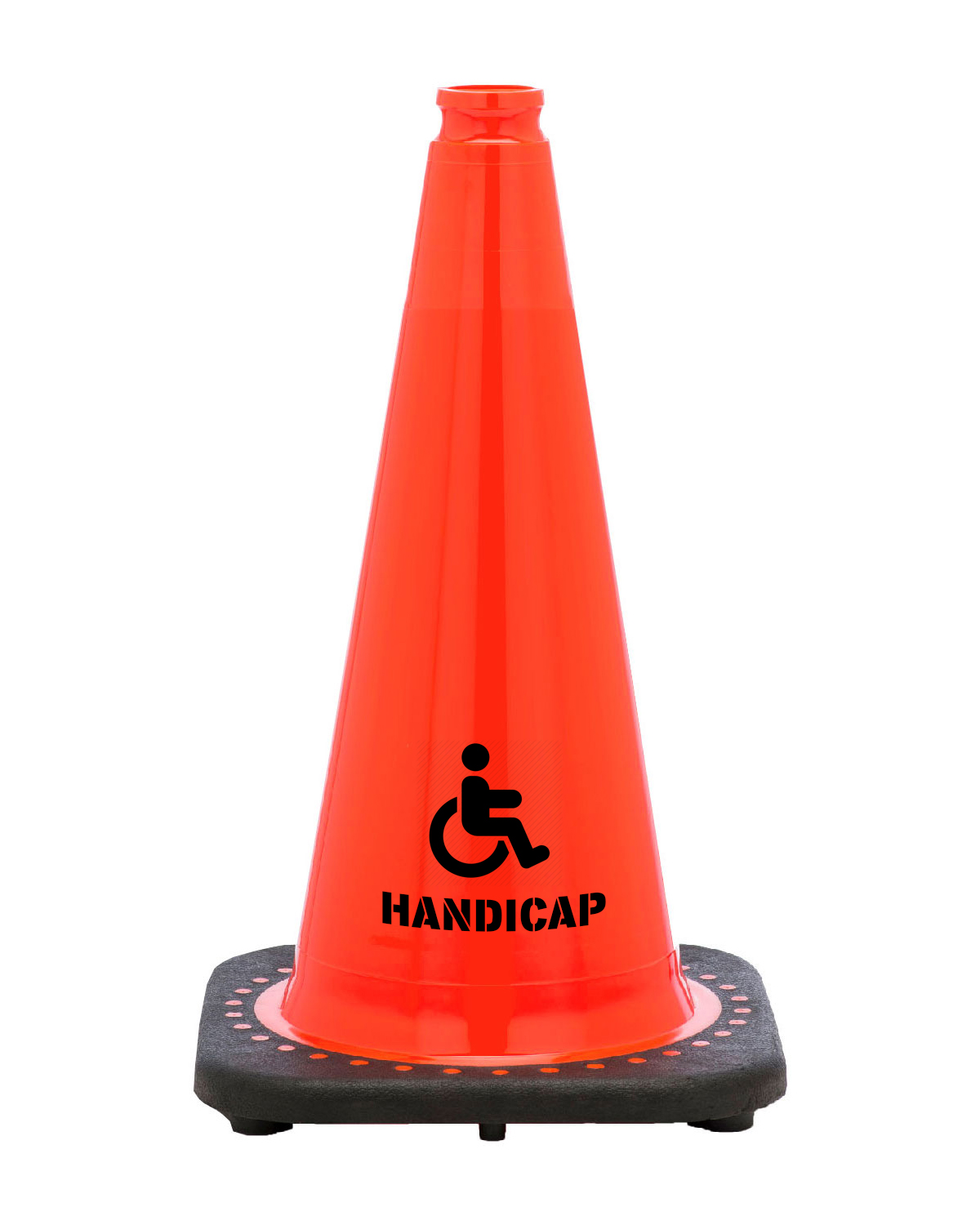18" Handicap STENCIL Traffic Cone, 3 lb Black Base
