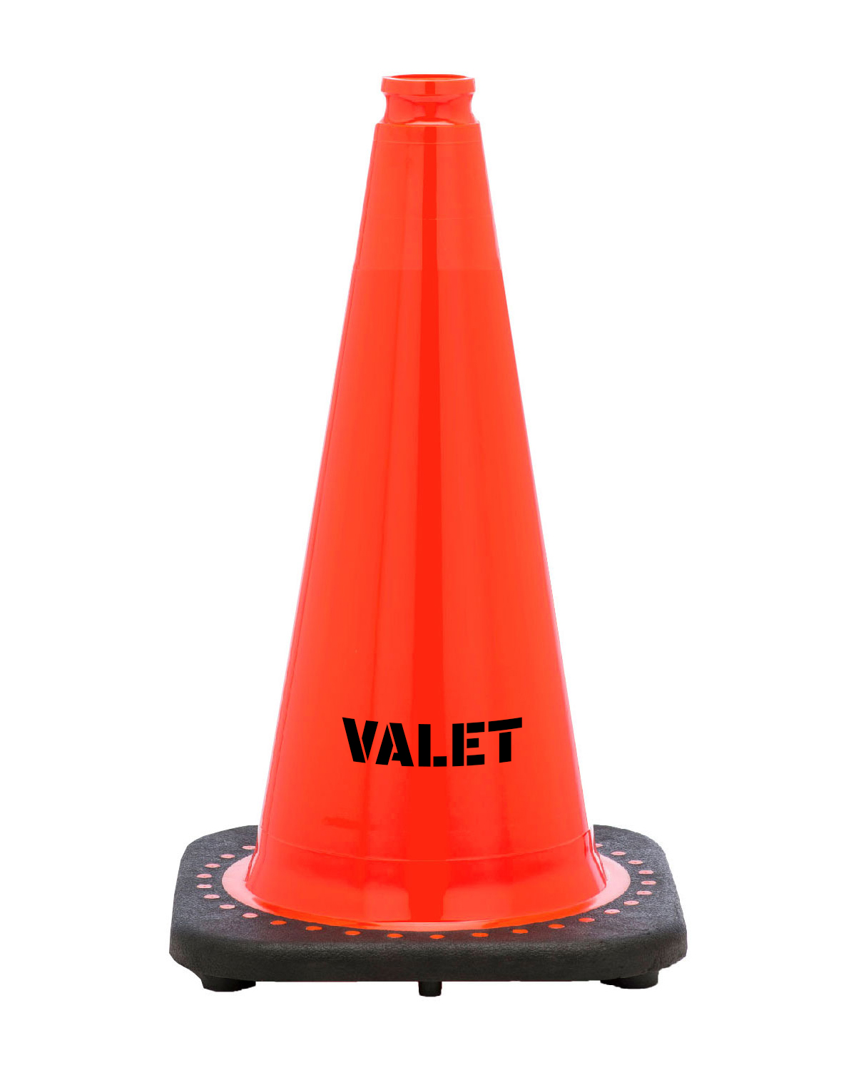 18" Valet STENCIL Traffic Cone, 3 lb Black Base