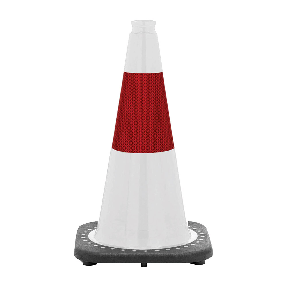 18" White Traffic Cone Black Base with 3M Reflective Collar