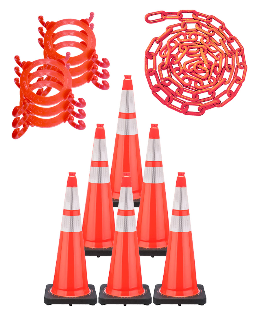 36" Traffic Cone w/Reflective Collars Chain Kit