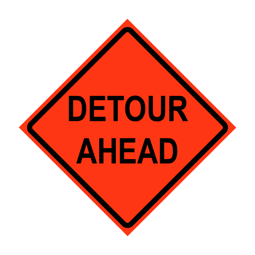 48" x 48" Roll Up Traffic Sign - Detour Ahead