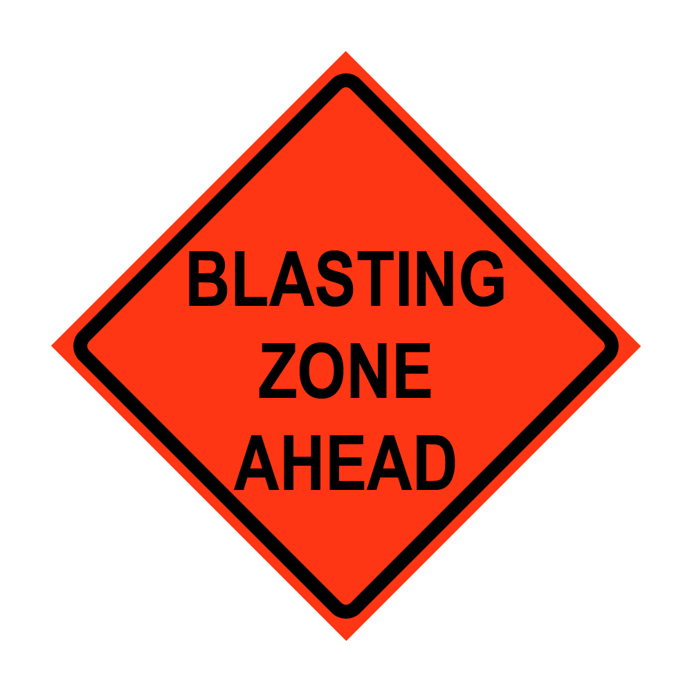 36" x 36" Roll Up Traffic Sign - Blasting Zone Ahead