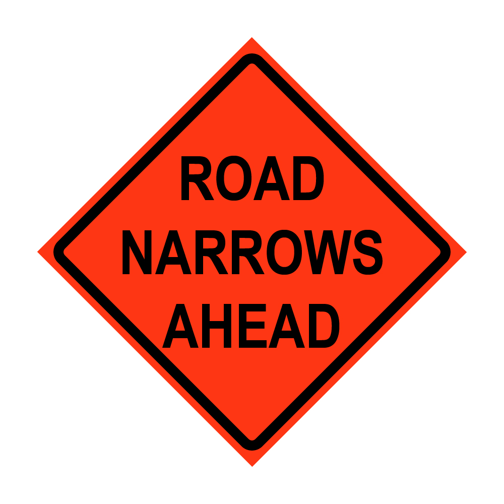 36" x 36" Roll Up Traffic Sign - Road Narrows Ahead