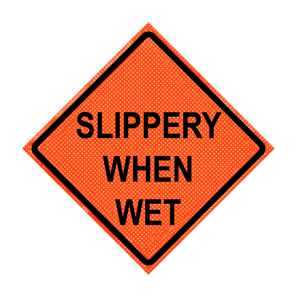 36" x 36" Roll Up Traffic Sign - Slippery When Wet