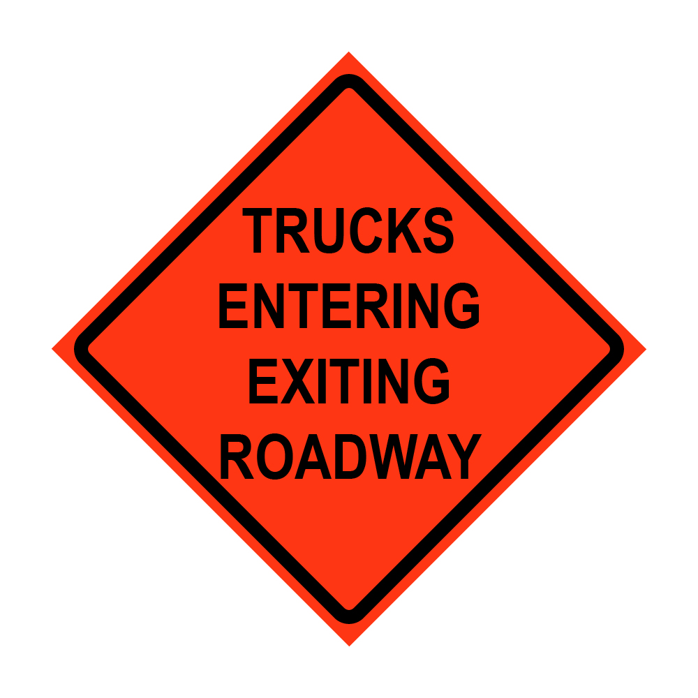 36" x 36" Roll Up Traffic Sign - Trucks Entering Exiting Roadway