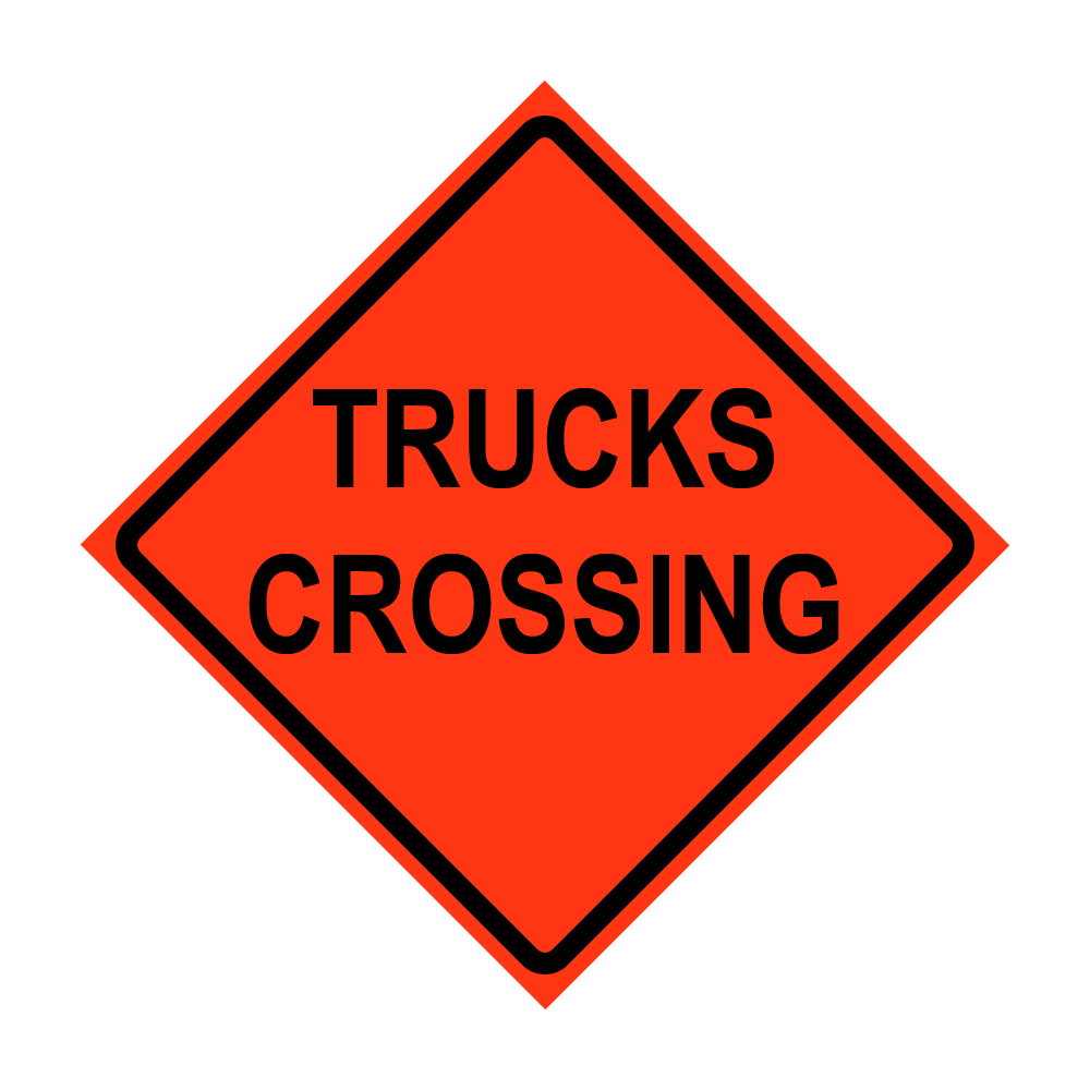 48" x 48" Roll Up Traffic Sign - Trucks Crossing