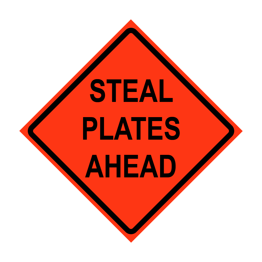 48" x 48" Roll Up Traffic Sign - Steel Plates Ahead