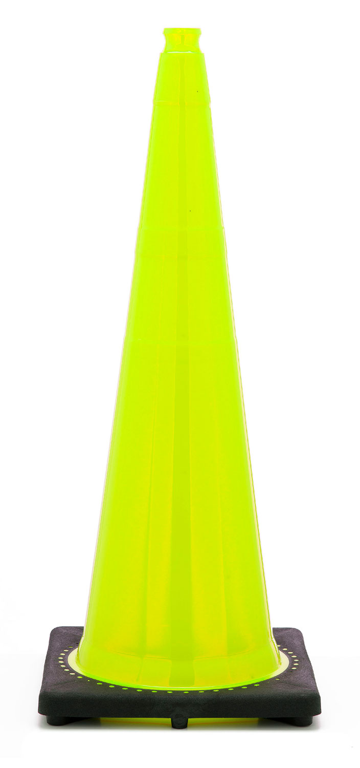 Del Taco 36" Lime Green Traffic Cone, 10 lb Black Base - Del Taco 4 pack