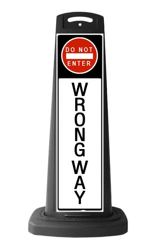 Black Reflective Vertical Sign Panel w/Base Option - Do Not Enter Wrong Way