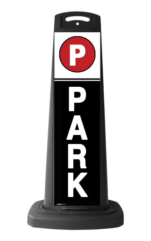 Black Reflective Vertical Sign Panel w/Base Option - Park White Text