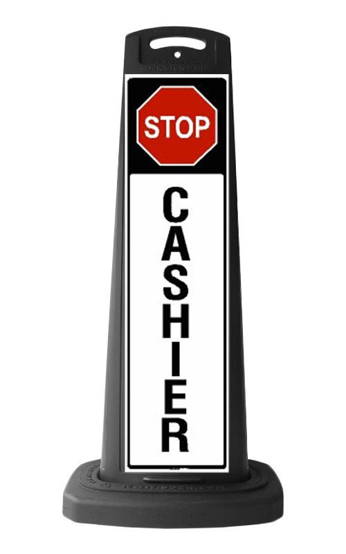 Black Reflective Vertical Sign Panel w/Base Option - Stop Sign Cashier