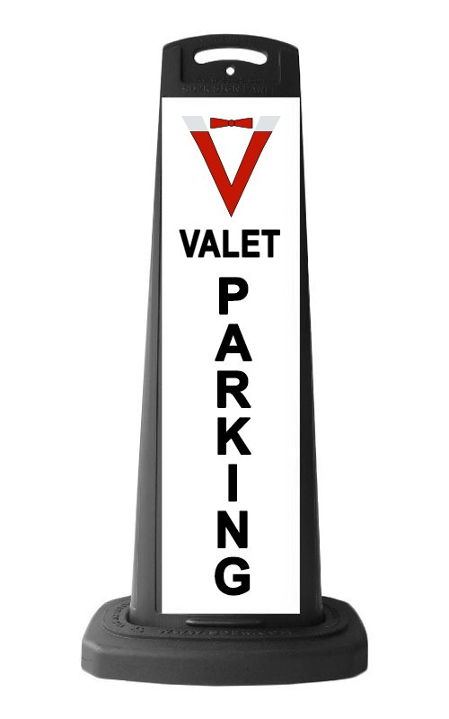 Black Reflective Vertical Sign Panel w/Base Option - Valet Parking