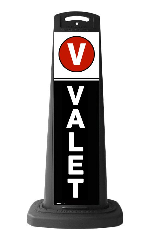 Black Reflective Vertical Sign Panel w/Base Option - Valet White Text on Black