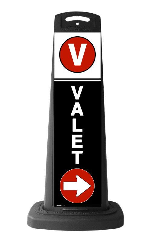 Black Reflective Vertical Sign Panel w/Base Option - Valet with Arrow