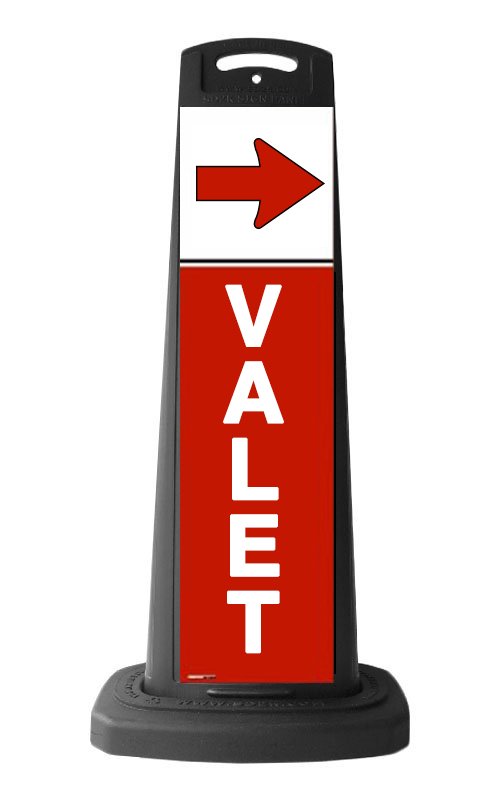Black Reflective Vertical Sign Panel w/Base Option - Valet White Text on Red
